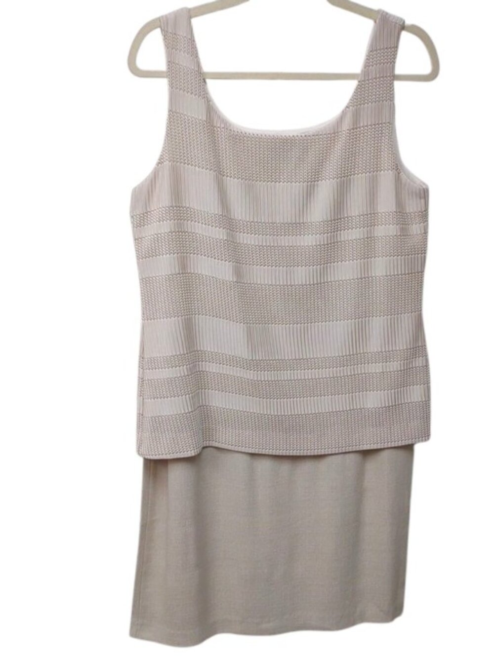 Virgo Vintage Cream Sleeveless Crochet Overlay Top Linen Look Bottom Shift Dress